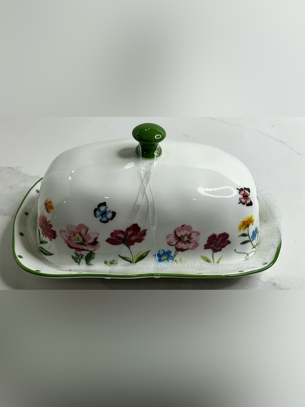 Potter’s Studio Covered Butter Dish Keeper Ceramic Flowers Design New
